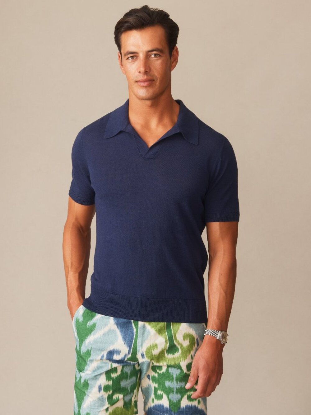 J McLaughlin Amalfi Linen Blend Polo - Navy NEW